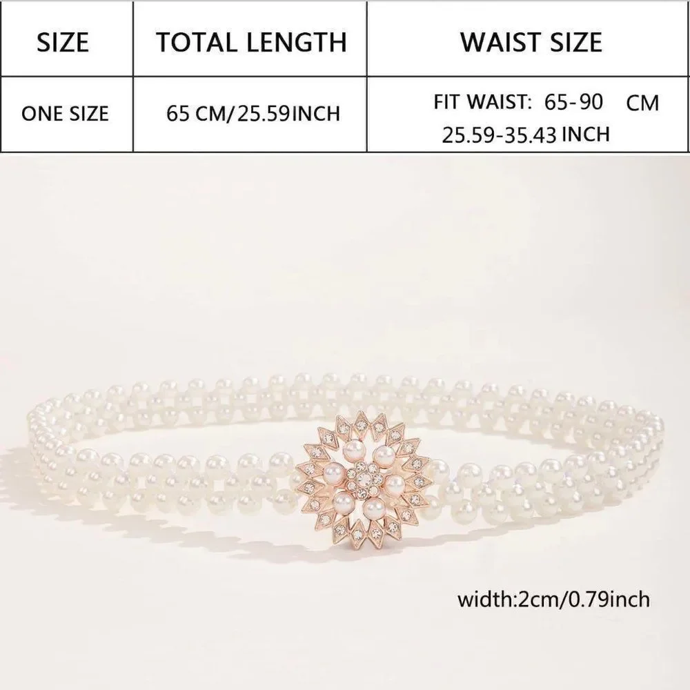 Pearl Rhinestone Decor Elastic Stretchy Belt NEW